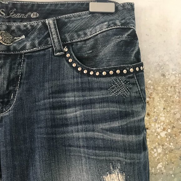 Guess Daredevil Skinny Leg Jeans with Studded Rose🌹Embroidery (NWT) - Picture 9 of 15